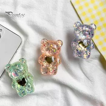 Подставка на палец для мобильного телефона, складная складная подставка в форме сердца с блестками, милый медведь, кукла, держатель для телефона, поддержка Griptok для рабочего стола светло-фиолетовый