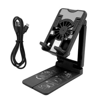 Подставка-охладитель для сотового телефона, регулируемая по высоте, настольный вентилятор для мобильного телефона с цветной подсветкой RGB чёрный