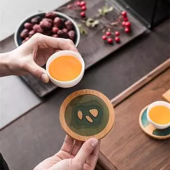 Подставка под чай из смолы, круглая, квадратная, коврик для чая, бамбуковый теплоизоляционный коврик, поднос для чая с ландшафтным узором, подставка под кофе, аксессуары для чайной посуды