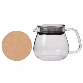 Подставка под чайник KINTO UNITEA One Touch Cork Mat Bonus из термостойкого стекла, пригодная для мытья в посудомоечной машине, с ситечком и пробковой подставкой (460ml)