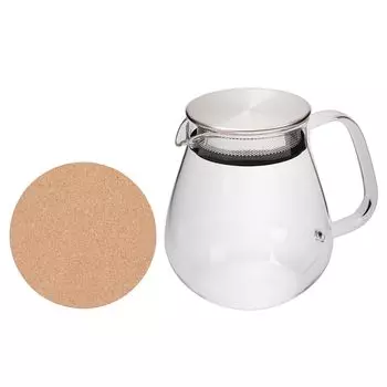 Подставка под чайник KINTO UNITEA One Touch Cork Mat Bonus из термостойкого стекла, пригодная для мытья в посудомоечной машине, с ситечком и пробковой подставкой (720мл)