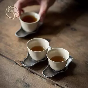 Подставка под чайную чашку из чистого олова в японском стиле, ретро-подставка под чайную чашку, нескользящий подстаканник, изоляция, старая подставка под чайную церемонию, запасные части