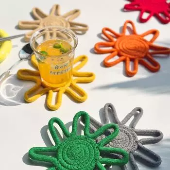 Подставка под чашку кофе из хлопковой веревки в виде подсолнуха, полуручная работа, теплоизоляционный коврик для стола, хлопковый коврик для горшка, подставка под чашку в форме цветка 18cm