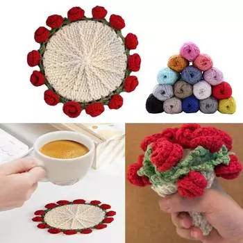 Подставка под мини-букет роз, вязанный вручную подстаканник с букетом роз, вязаный крючком цветочный горшок, креативный подарок на День матери, вязаный крючком цветочный подстаканник