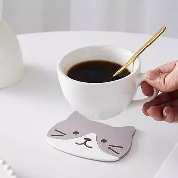 Подставка под стакан Cat Coaster 10*8 см ПВХ нескользящий и антиожоговый коврик силиконовый подставка для чашки, миски, столовых приборов 10X8cm чёрный