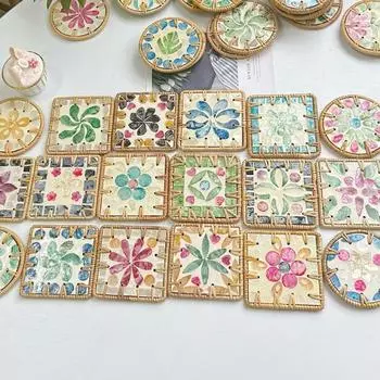 Подставка под стакан из цветной квадратной ротанговой ракушки с узором для шитья, антиожоговая подставка, плетеная ручная работа, изоляционная подкладка, журнальный столик
