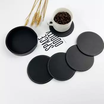Подставка под стакан из искусственной кожи, водонепроницаемый изоляционный коврик, подставка под кружку, квадратная/круглая/шестигранная, подарок round чёрный