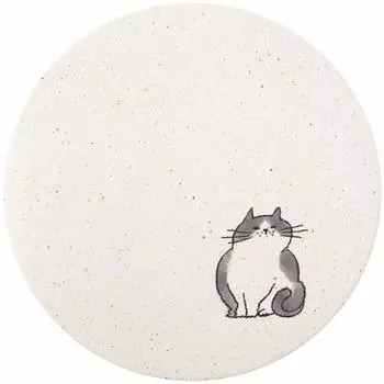Подставка под стакан из керамической диатомовой земли Neko Osumashi, белая, 1 шт. Диаметр x Толщина, водопоглощающая подставка, изготовленная в Японии, Mino Ware, без асбеста