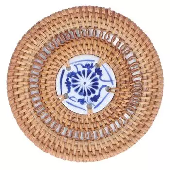Подставка под стакан из синего и белого фарфора, круглая, плетеная ротанговая, сине-белая, фарфоровая, подстаканник для чашек с базиликом 10cm / 3.9in