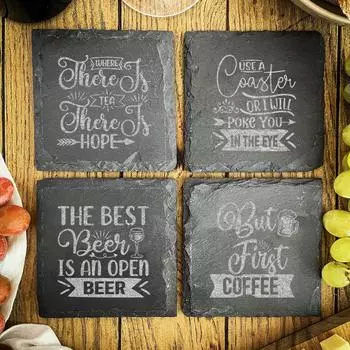 Подставка под стакан из сланца с надписями Кофе Вино Сок Молоко Чай Пивная вечеринка Идея подарка Любители вина Дегустация пива Подарочная корзина Пивная кружка 10cm