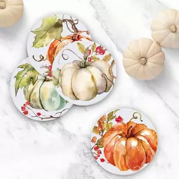 Подставка под стакан из тыквы Осень Круглые подставки под напитки Абсорбирующие подставки из натуральной керамики Подставка под стакан из тыквы Декор для вечеринки в честь Дня благодарения