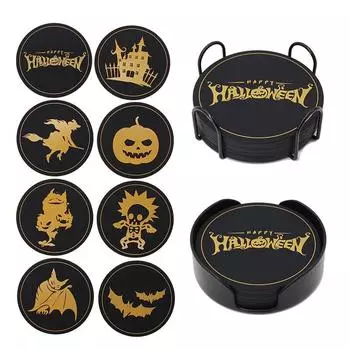 Подставка под стакан круглая тыква ведьма летучая мышь принт изолированный коврик силиконовая подставка под стакан 8 комплект 8pcs белый