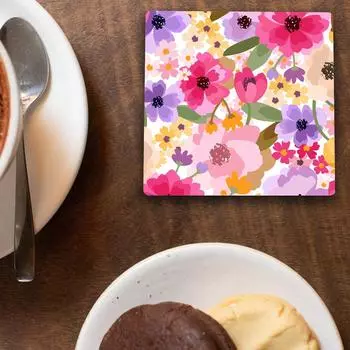 Подставка под стакан с акварельными цветами, эмалированная, с красивым цветочным узором, с пробковым основанием и держателем, украшение на новоселье