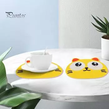 Подставка под стакан с мультяшным рисунком, подвижные глаза, милый коврик для чашки чая, стеклянный держатель для напитков, защита стола, устойчивая к ожогам и высоким температурам, подставка для дома жёлтый