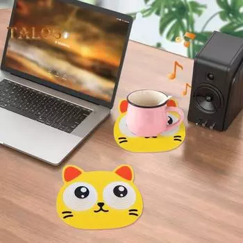 Подставка под стакан с мультяшным рисунком, подвижные глаза, милый коврик для чашки чая, стеклянный держатель для напитков, защита стола, устойчивая к ожогам и высоким температурам, подставка для дома жёлтый