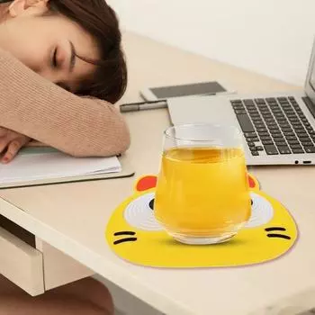 Подставка под стакан с мультяшным рисунком, подвижные глаза, милый коврик для чашки чая, подставка для стеклянного напитка, защита стола, устойчивая к ожогам и высоким температурам жёлтый
