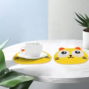 Подставка под стакан с мультяшным рисунком, подвижные глаза, милый коврик для чашки чая, подставка для стеклянного напитка, защита стола, устойчивая к ожогам и высоким температурам жёлтый