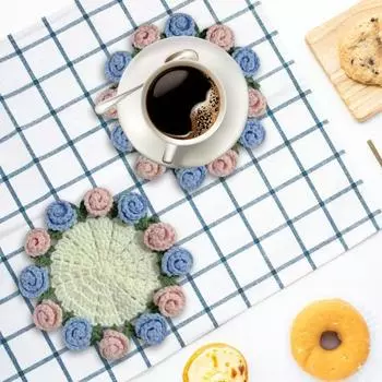 Подставка под стакан с розой ручной работы, вязаная крючком, цветочный букет, вязаные подставки, цветочный коврик для чашки, букет, подарок, декор для журнального столика