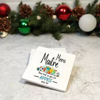 Подставка под стакан «Спасибо учителю» квадратная эмалированная Подставка под стакан Подарок учителю на конец года Подставка под стакан Настольный коврик для напитка Сюрприз для учителя 10x10cm