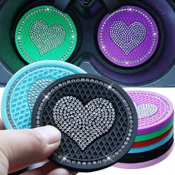 Подставка под стакан в форме сердца для автомобиля с алмазным узором, автоматическое отделение для стакана с водой, противоскользящий коврик, силиконовый подстаканник, аксессуары для украшения салона автомобиля розовый