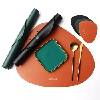 Подставка под столовые приборы Подставка под стол Коврик для стола из искусственной кожи Теплоизоляция Нескользящие простые подставки для столовых приборов Подставка под тарелку для обеденного стола Placemat and Coaster