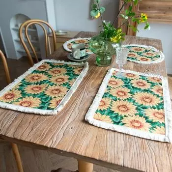 Подставка под тарелку с кисточкой Пасторальный стиль Цветочная картина маслом Эстетическая круглая форма Вечеринки Свадьбы Банкеты Round розовый