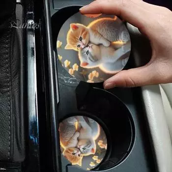 Подставка под воду для автомобиля с рисунком кошки, износостойкая, водонепроницаемая, легко моется, многоразовый резиновый коврик для чашки, украшение для подставки Cat