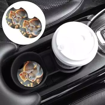 Подставка под воду для автомобиля с рисунком кошки, износостойкая, водонепроницаемая, легко моется, многоразовый резиновый коврик для чашки, украшение для подставки Cat