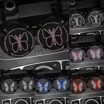 Подставки для автомобильных стаканов с водой, нескользящие резиновые коврики с бабочками и стразами для подстаканников, автомобильные противоскользящие подстаканники чёрный