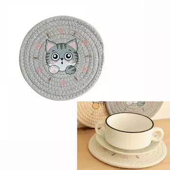 Подставки для кастрюль 12 см с принтом кота, салфетка для обеденного стола, круглая подставка под стакан 12cm светло-серый