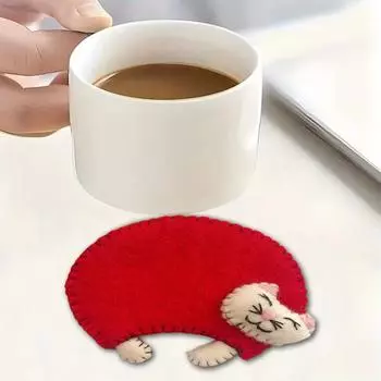 Подставки для напитков в виде котов ручной работы Yousheng, мягкие подставки для горячих и холодных напитков, милые подставки для напитков в виде котят для защиты стола красный