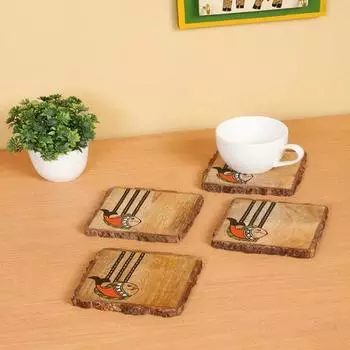 Подставки для рыбы Madhubani высотой 10,16 см для офиса из дерева манго Набор из 4 подставок для чая для обеденного стола для дома Подставки для чашек Подставки для стаканов