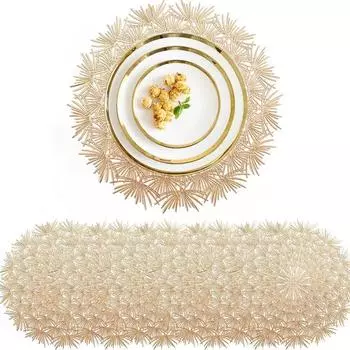 Подставки для столовых приборов, элегантные скатерти, салфетки в форме цветка одуванчика, коврики для столовых приборов из ПВХ для кухни, обеденного стола, праздничной вечеринки золотой