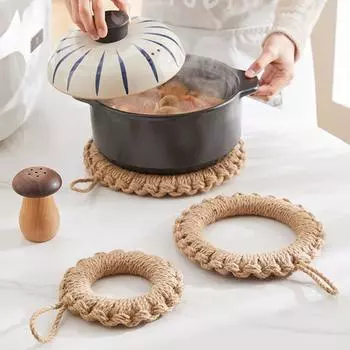 Подставки из плетеного джута Подставка под горячее Подставка под горячее Подставки под тарелки Коврик для стола Изоляционная подкладка Коврики для мисок Украшения Аксессуары для кухонного стола Round