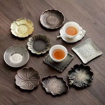 Подставки из японского сплава, креативная имитация меди, ретро-термоизолированный подстаканник, аксессуары для чая в стиле дзен-кунг-фу, фруктовая тарелка