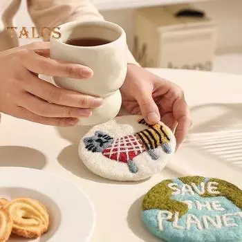 Подставки из войлока, впитывающие подставки под круглые столы, термостойкие подставки под стаканы, толстые подставки из войлока ручной работы для напитков и декора A