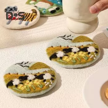 Подставки из войлока, впитывающие подставки под круглые столы, термостойкие подставки под стаканы, толстые подставки из войлока ручной работы для напитков и декора D