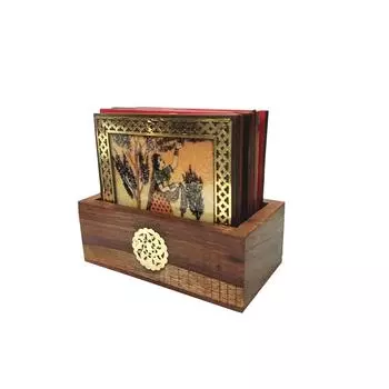 Подставки под чай с росписью из драгоценных камней из чистой латуни Подарочный набор Подарочный набор Подставка под чай с росписью из рагини Индийская традиция коричневый