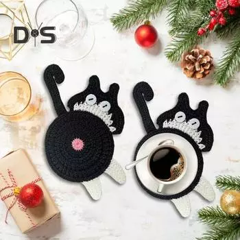 Подставки под стаканы для напитков Подставки под кошачьи попы Подарки для любителей кошек Забавные плетеные креативные подставки Милая подставка под кофе Защитная накладка на столешницу для чашек и кружек серый белый