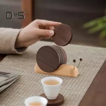 Подставки под стаканы из дерева, набор забавных подставок под напитки в виде улитки, 5 шт., подставки под чашки для кофе и чая с держателем в виде улитки для декора стола в виде кофейни, домашнего офиса A