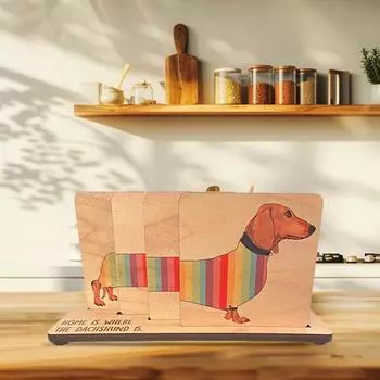 Подставки под стаканы из дерева в виде таксы, набор из 4 предметов, деревянные подставки ручной работы для горячих блюд, подставки под чайники, подарок для любителей собак, домашний декор, акцент A