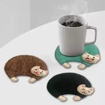 Подставки под стаканы из войлока ручной работы с изображением кота, мягкие подставки под чашки для горячих и холодных напитков, милый напиток в виде котенка коричневый