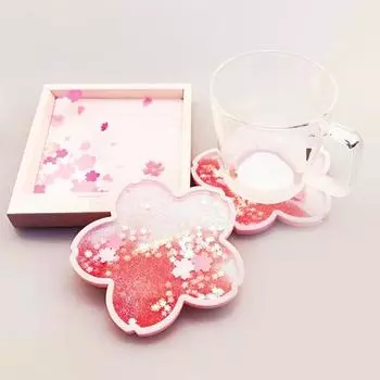Подставки под стаканы с блестками Cherry Blossom, силиконовые, зыбучие пески, подставка под сакуру, подставка под кофейную чашку, нескользящая изоляционная подставка для чая, домашний декор
