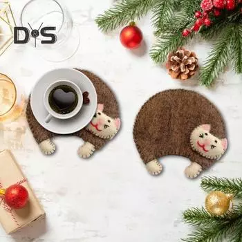 Подставки под стаканы с котами ручной работы, мягкие коврики для горячих и холодных напитков, милые подставки под стаканы с котятами для защиты стола синий