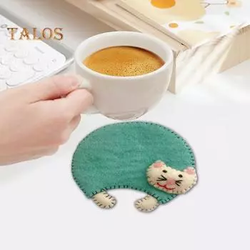 Подставки под стаканы с котами ручной работы, мягкие коврики для горячих и холодных напитков, милые подставки под стаканы с котятами для защиты стола жёлтый