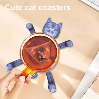 Подставки под стаканы с котами в виде 3D-принтера, термостойкие, водонепроницаемые, защита столешницы, забавные, креативные подставки в форме животных, подставка под чашку чёрный
