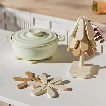 Подставки под стаканы силиконовые в форме рождественской елки из 3 частей с подставкой, складные, не допускающие нагрева, для дома, кухни и вечеринок 18 x 1 cm