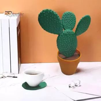Подставки под стаканы в виде кактусов, набор зеленых подставок с держателем для цветочных горшков, термостойкие подставки под стаканы в виде кактусов для домашнего офиса, бара, декора зелёный
