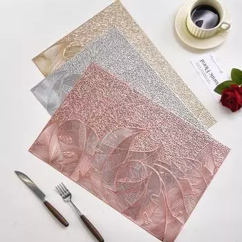 Подставки под тарелки из ПВХ с принтом в виде листьев, термостойкие изоляционные коврики для стола, износостойкие подставки под стаканы серебряный