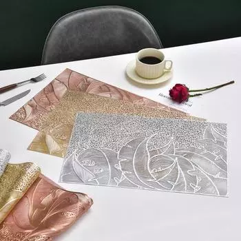 Подставки под тарелки из ПВХ с принтом в виде листьев, термостойкие изоляционные коврики для стола, износостойкие подставки под стаканы розового золота